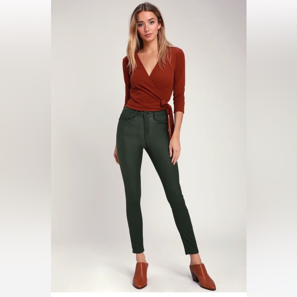 NWOT!! Olivia Olive Green High Rise Vegan Leather Skinny Jeans